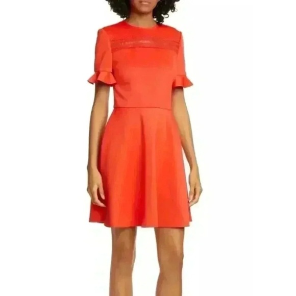 Ted Baker London Dress Womens Size 1 Red Fit Flare Ruffled Sleeve Elegant Party - Picture 10 of 11